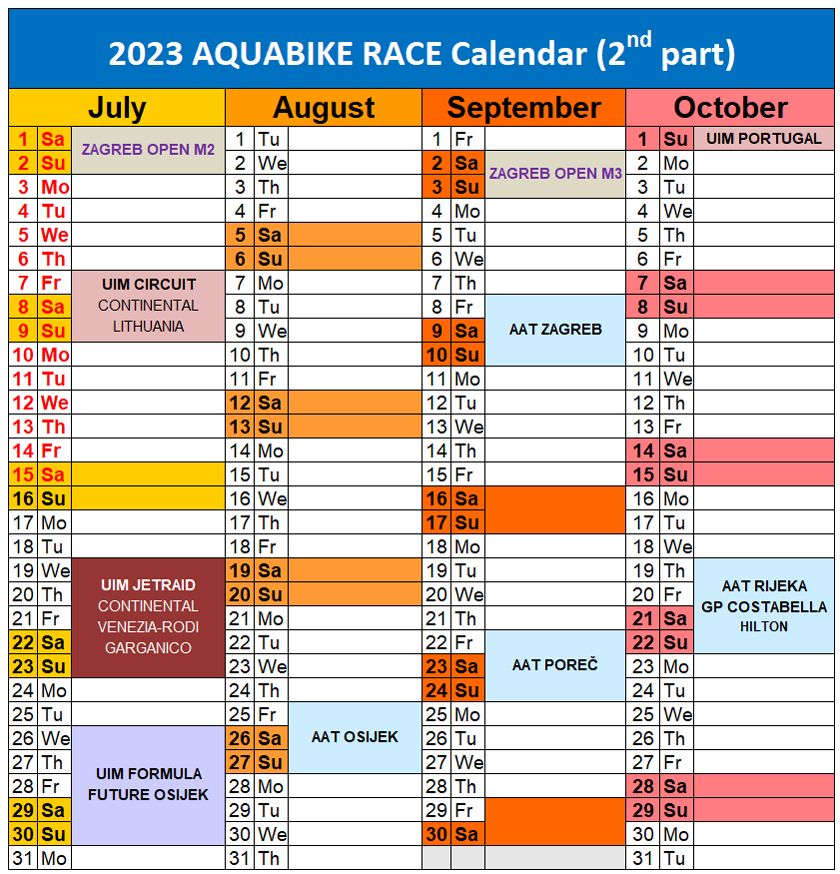 Aquabike Race Calendar 2023 (2nd-part)